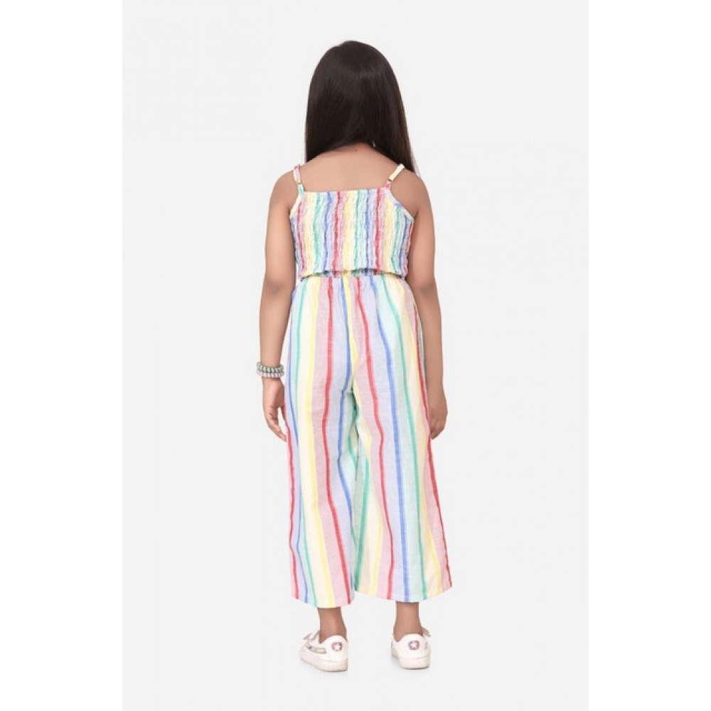 Girl's Polyester Cotton Blend Striped Sleeveless Jumpsuit (Multicolor) - Image 4