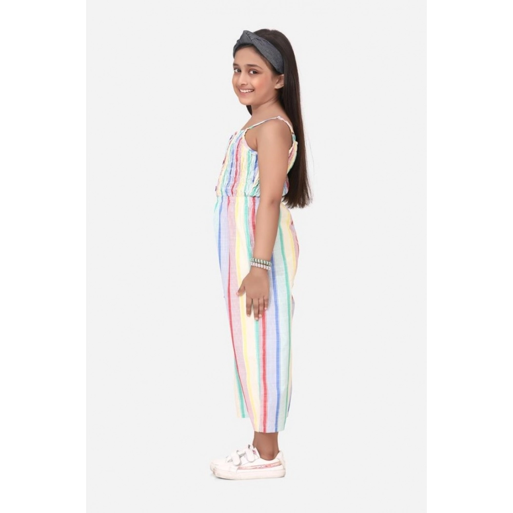 Girl's Polyester Cotton Blend Striped Sleeveless Jumpsuit (Multicolor) - Image 3