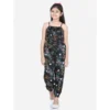 Girl's Rayon Flamingo Print Sleeveless Jumpsuit (Black-Multicolor)