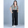 Girl's Polyester Printed Short Sleeves Jumpsuit (Multicolor-Black)