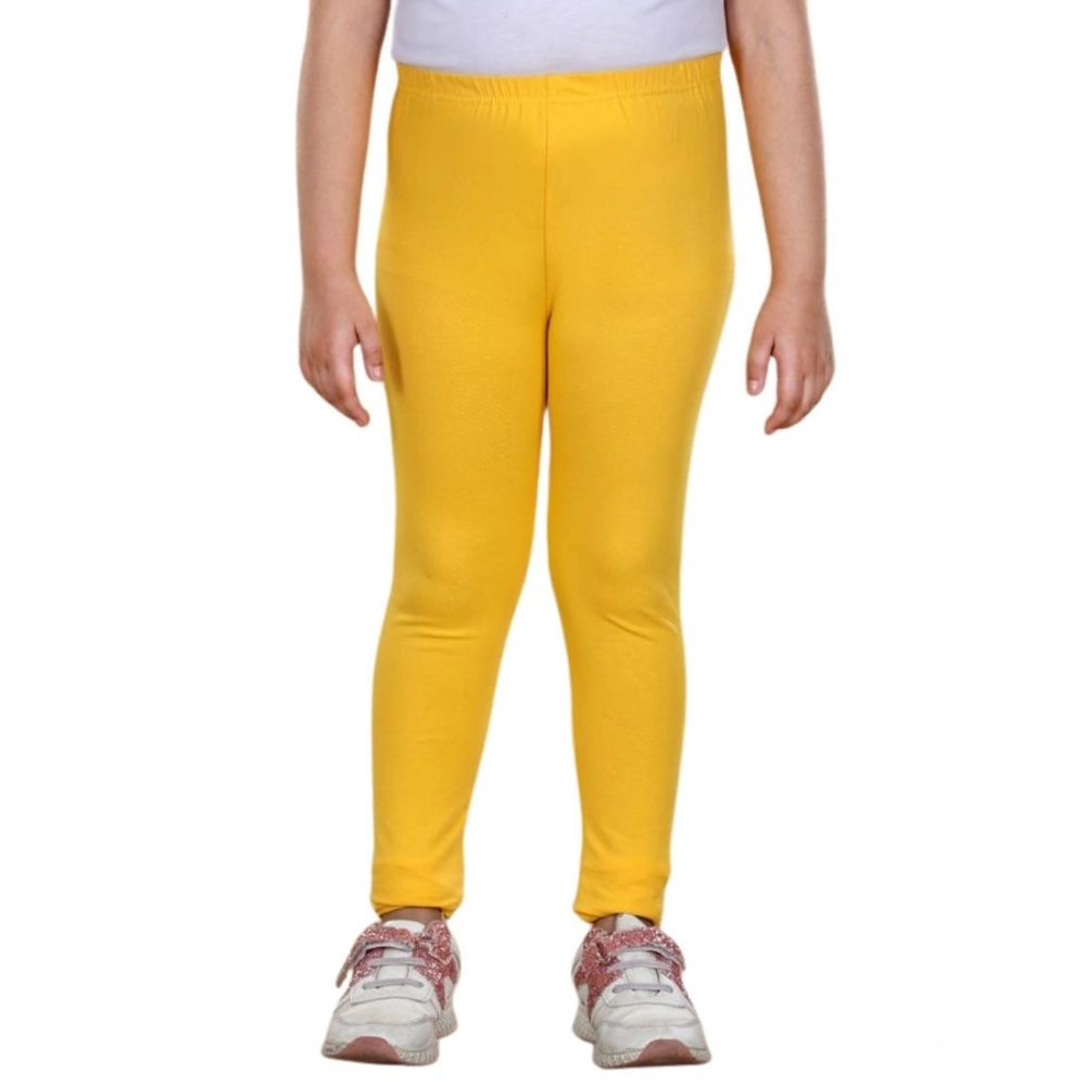 Girl's Cotton Lycra Solid Elasticated Leggings (Yellow) - Image 5