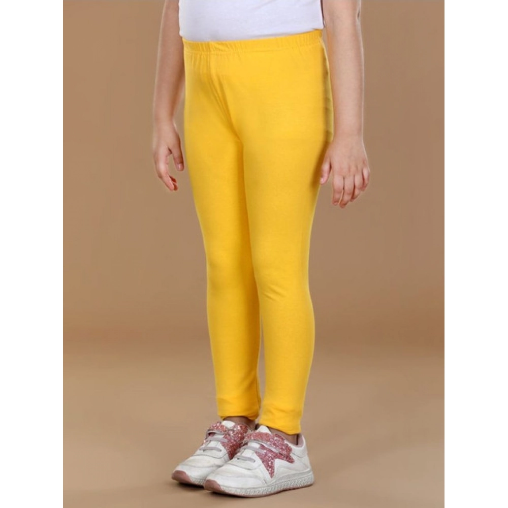 Girl's Cotton Lycra Solid Elasticated Leggings (Yellow) - Image 4
