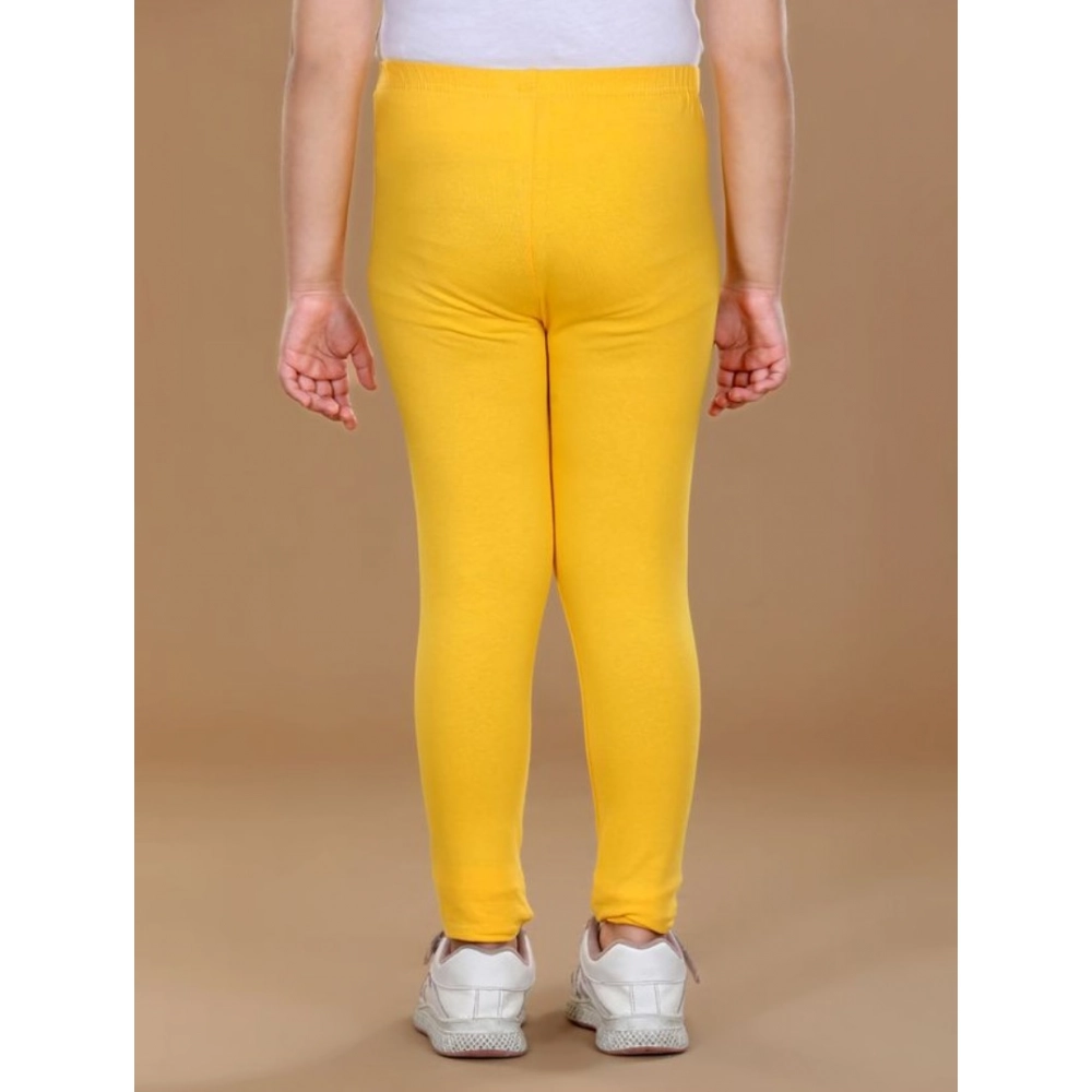 Girl's Cotton Lycra Solid Elasticated Leggings (Yellow) - Image 3