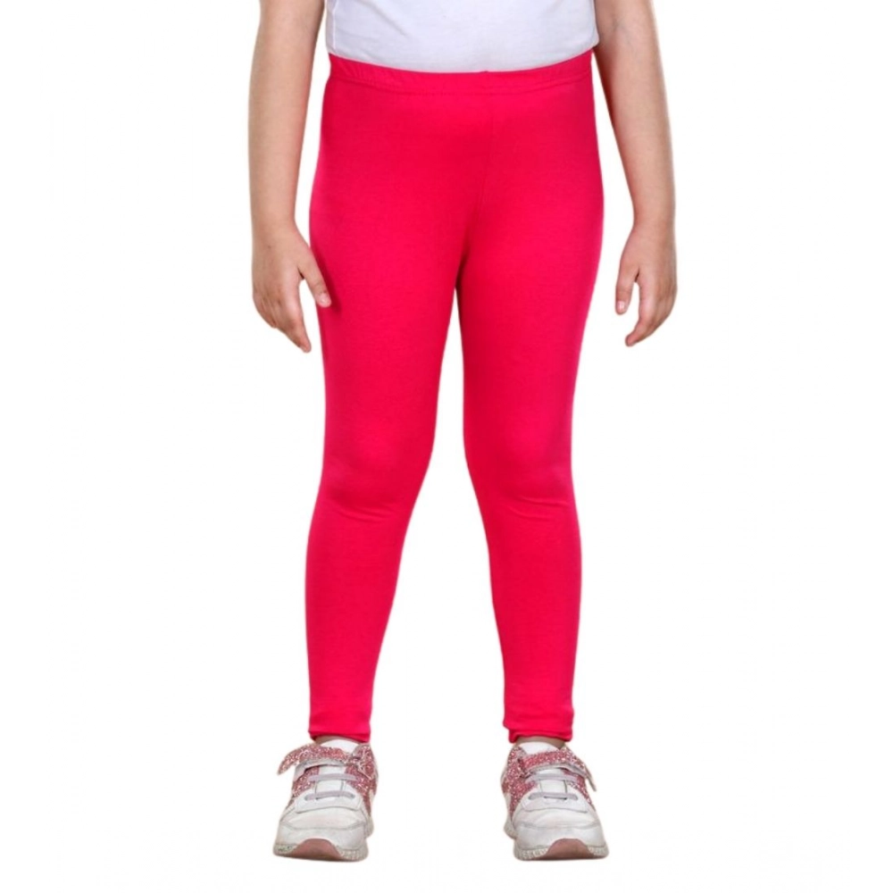 Girl's Cotton Lycra Solid Elasticated Leggings (Dark Pink) - Image 5