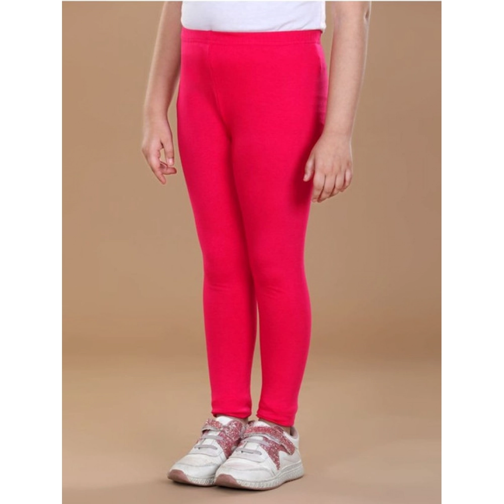 Girl's Cotton Lycra Solid Elasticated Leggings (Dark Pink) - Image 4