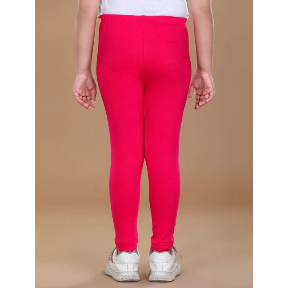 Girl's Cotton Lycra Solid Elasticated Leggings (Dark Pink) - Image 3