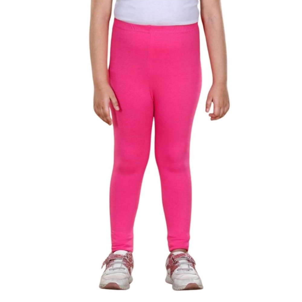 Girl's Cotton Lycra Solid Elasticated Leggings (Pink) - Image 5