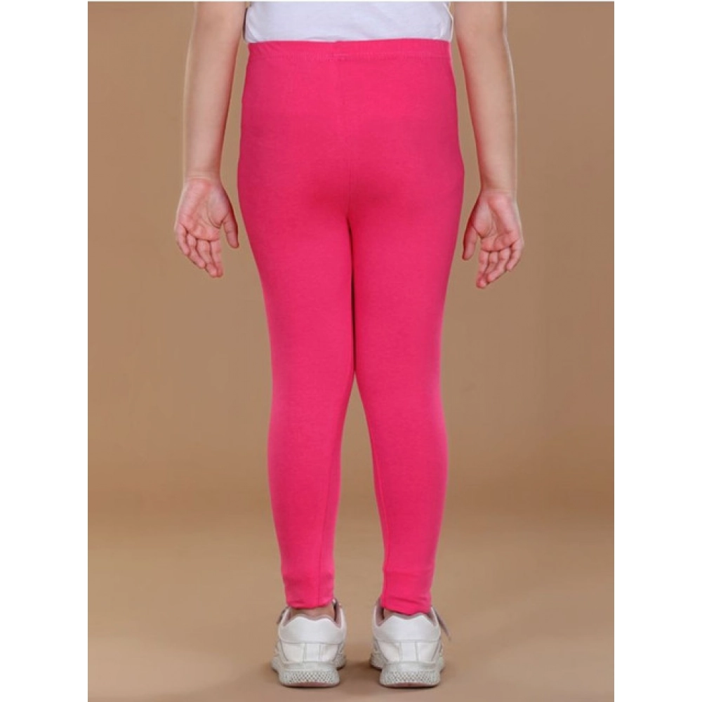 Girl's Cotton Lycra Solid Elasticated Leggings (Pink) - Image 4