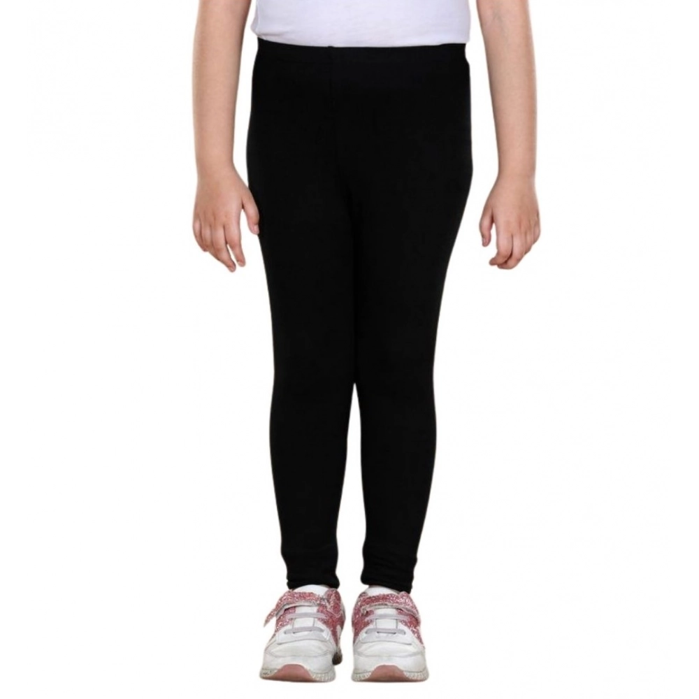 Girl's Cotton Lycra Solid Elasticated Leggings (Black) - Image 5