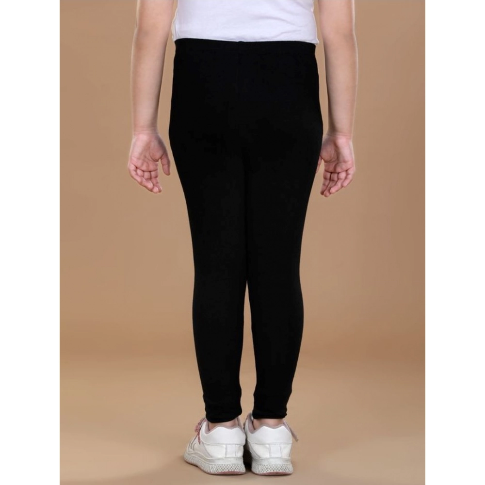 Girl's Cotton Lycra Solid Elasticated Leggings (Black) - Image 4
