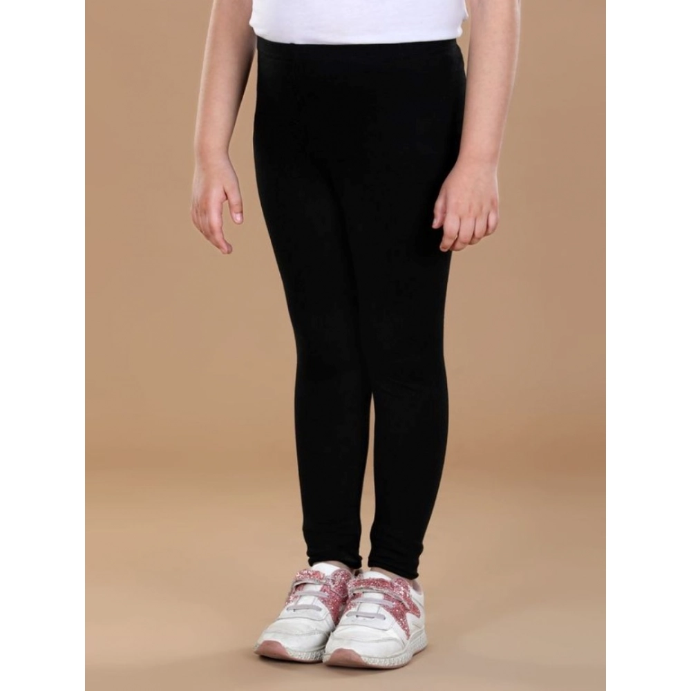 Girl's Cotton Lycra Solid Elasticated Leggings (Black) - Image 3