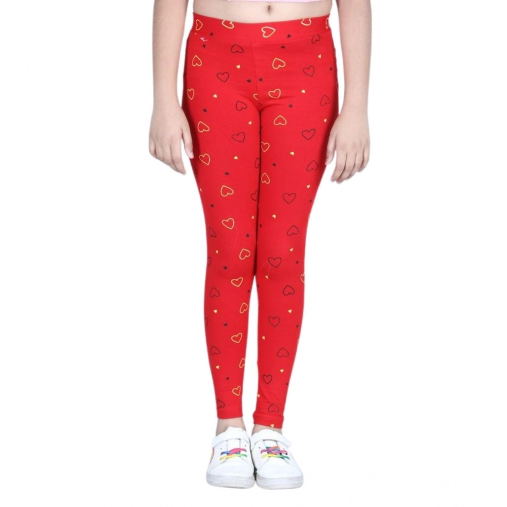 Girl's Cotton Lycra Printed Elasticated Leggings (Red) - Image 5