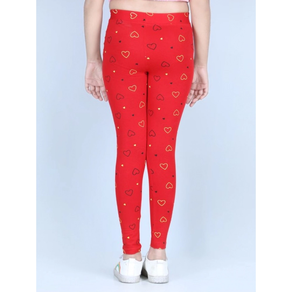 Girl's Cotton Lycra Printed Elasticated Leggings (Red) - Image 4