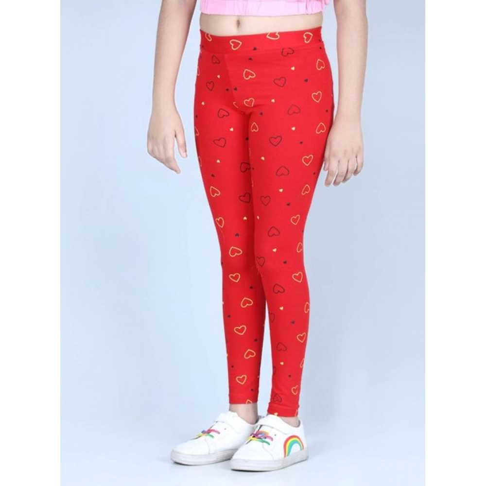 Girl's Cotton Lycra Printed Elasticated Leggings (Red) - Image 3