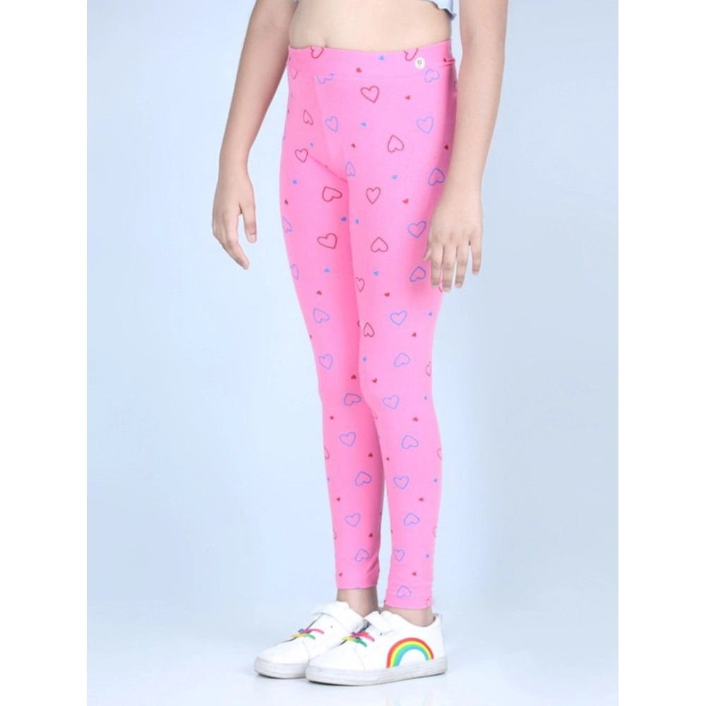 Girl's Cotton Lycra Printed Elasticated Leggings (Light Pink) - Image 4