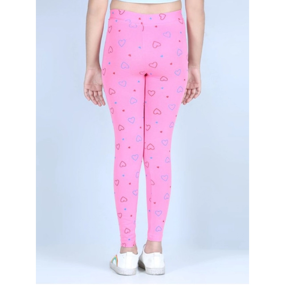 Girl's Cotton Lycra Printed Elasticated Leggings (Light Pink) - Image 2