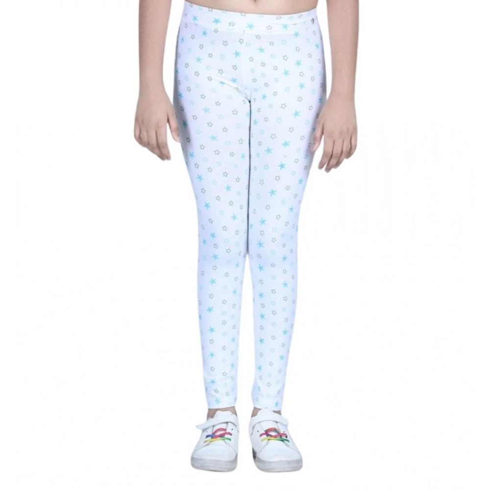 Girl's Cotton Lycra Printed Elasticated Leggings (White) - Image 5
