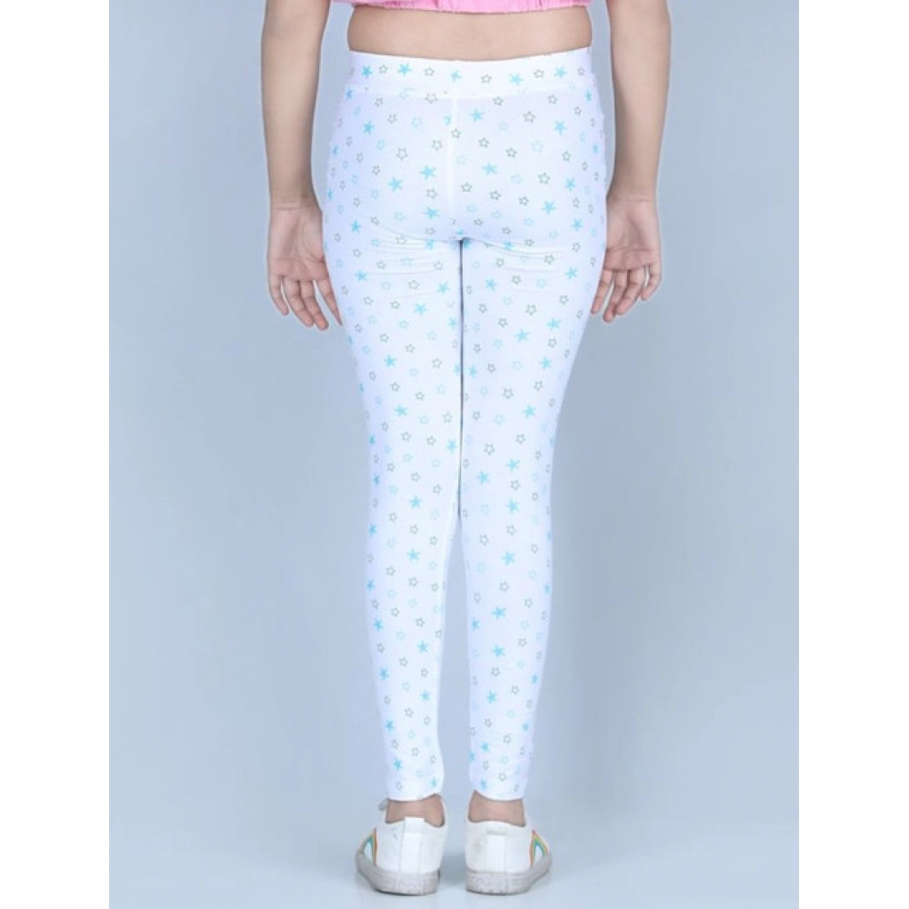 Girl's Cotton Lycra Printed Elasticated Leggings (White) - Image 4