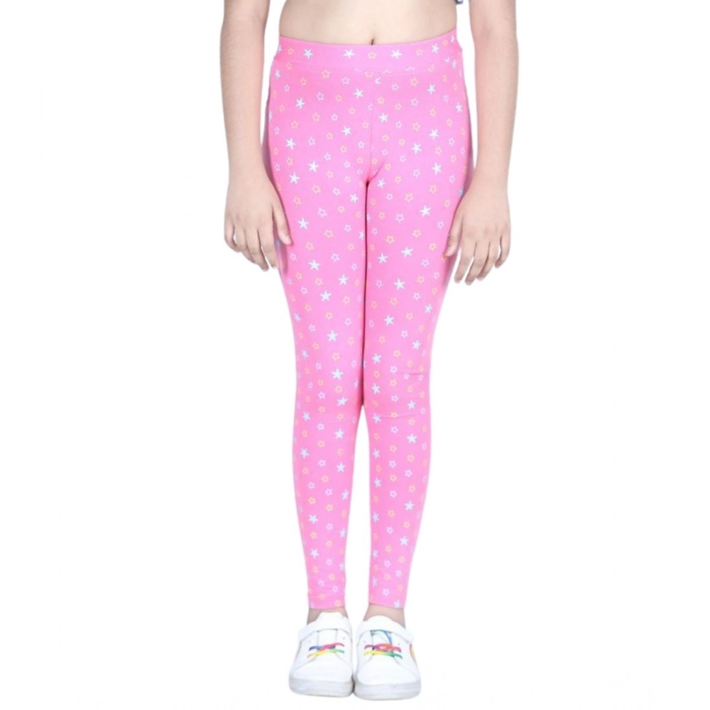 Girl's Cotton Lycra Printed Elasticated Leggings (Pink) - Image 3