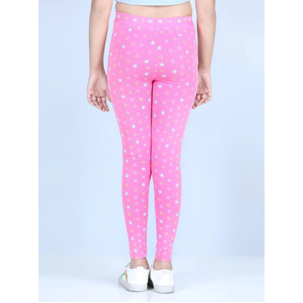 Girl's Cotton Lycra Printed Elasticated Leggings (Pink) - Image 4