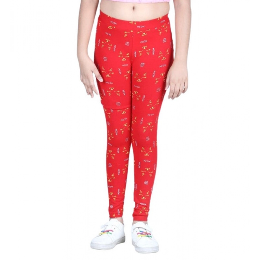 Girl's Cotton Lycra Printed Elasticated Leggings (Red) - Image 5