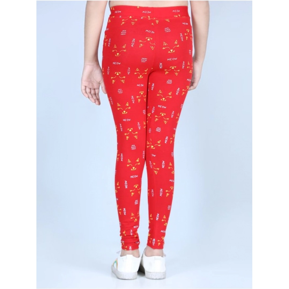 Girl's Cotton Lycra Printed Elasticated Leggings (Red) - Image 3