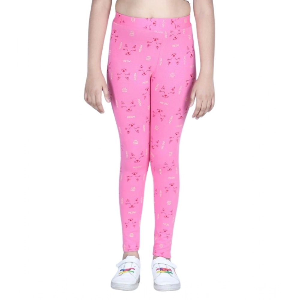 Girl's Cotton Lycra Printed Elasticated Leggings (Pink) - Image 5