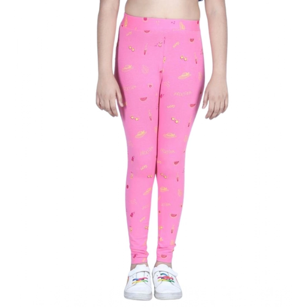 Girl's Cotton Lycra Printed Elasticated Leggings (Pink) - Image 4