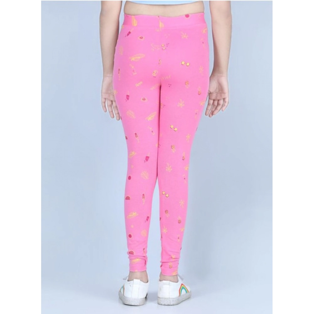 Girl's Cotton Lycra Printed Elasticated Leggings (Pink) - Image 3