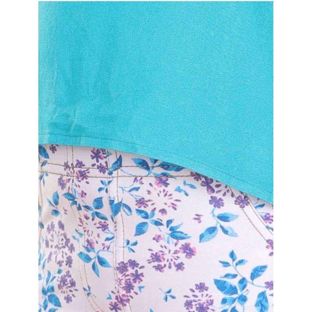 Girl's Cotton Floral Elasticated Jegging and Top Set (Turquoise Blue) - Image 2