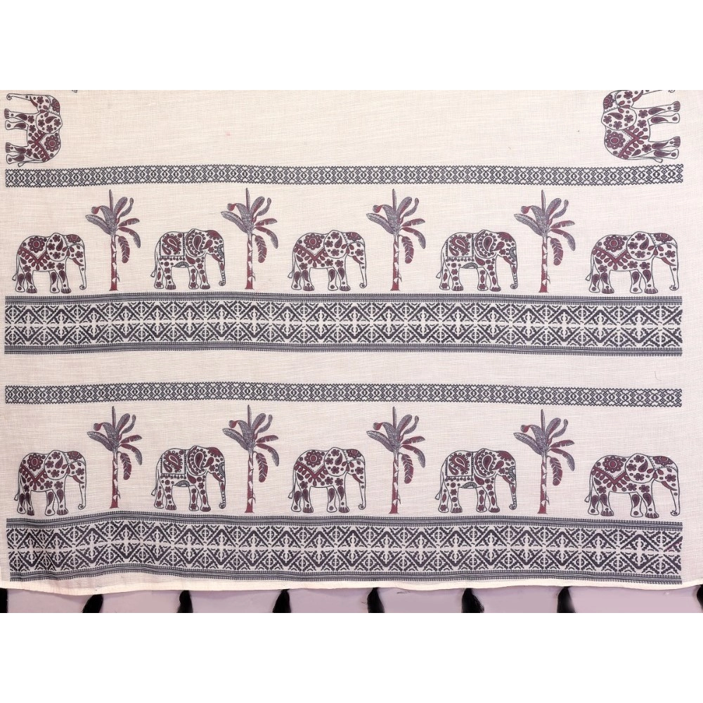 Women's Linen Cotton Printed Saree With Unstitched Blouse 5.5Mtr (Off White) - Image 2
