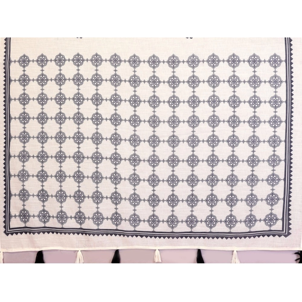 Women's Linen Cotton Printed Saree With Unstitched Blouse 5.5Mtr (Off White) - Image 3