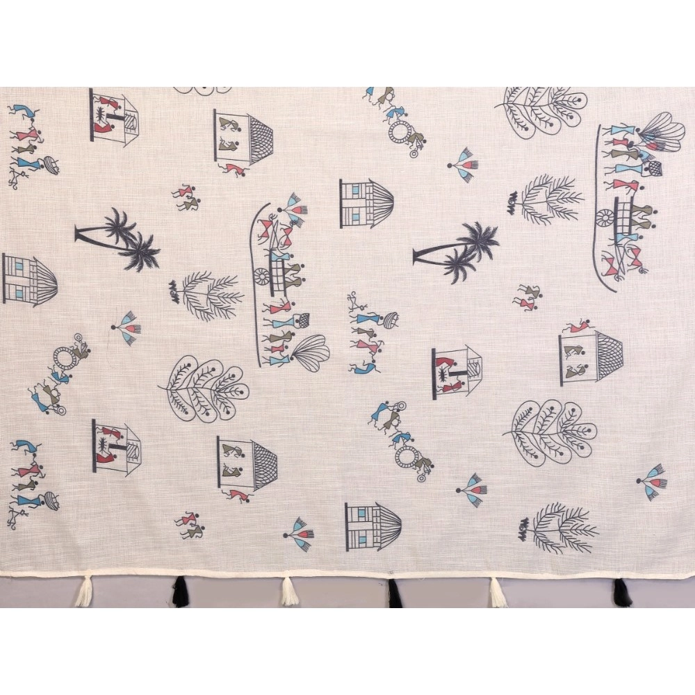 Women's Linen Cotton Printed Saree With Unstitched Blouse 5.5Mtr (Off White) - Image 4