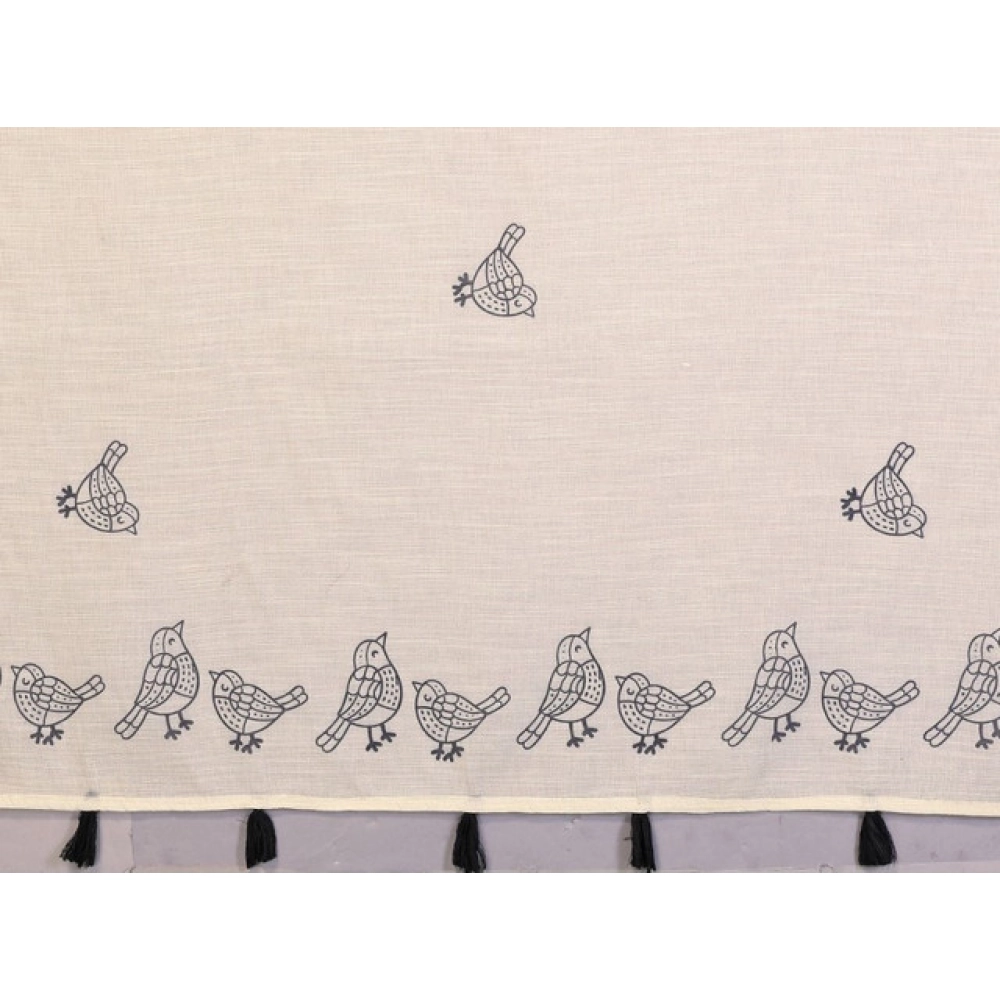 Women's Linen Cotton Printed Saree With Unstitched Blouse 5.5Mtr (Off White) - Image 4