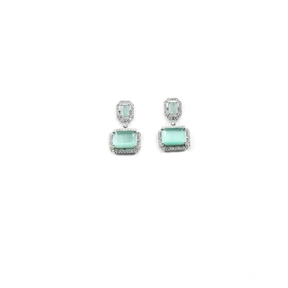 Women's Brass Silver Plated Drop Earrings (Turquoise) - Image 5