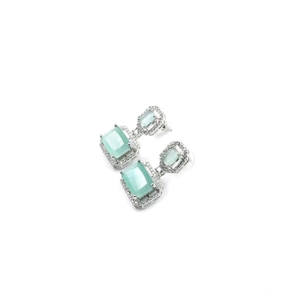 Women's Brass Silver Plated Drop Earrings (Turquoise) - Image 4