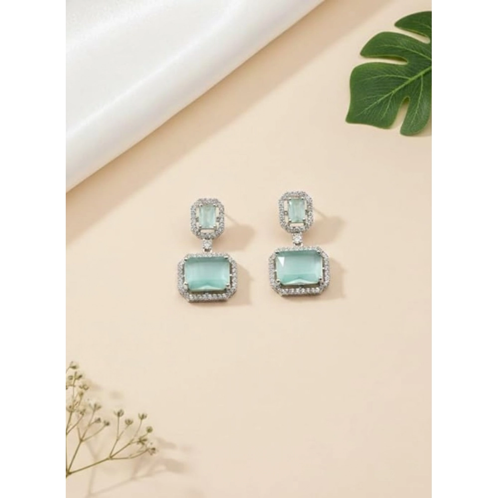 Women's Brass Silver Plated Drop Earrings (Turquoise) - Image 2
