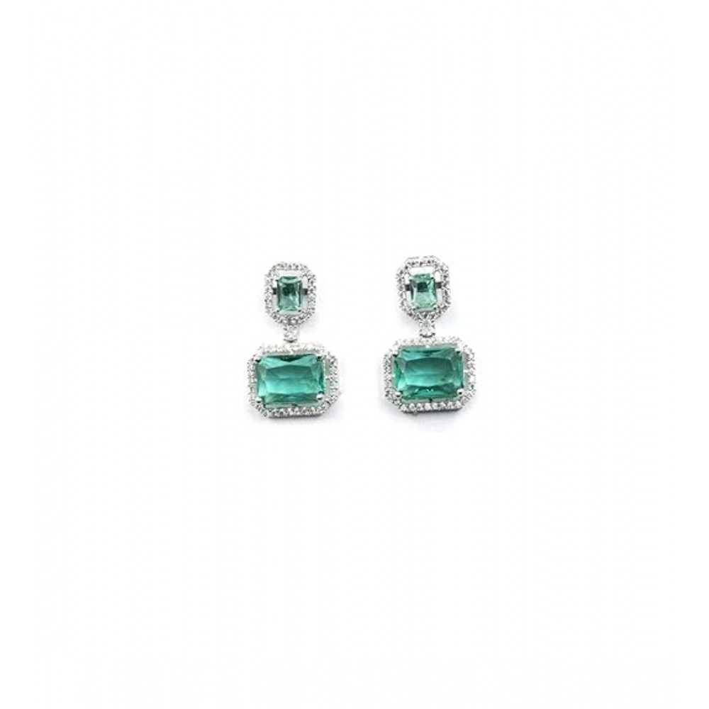 Women's Brass Silver Plated Drop Earrings (Green) - Image 5