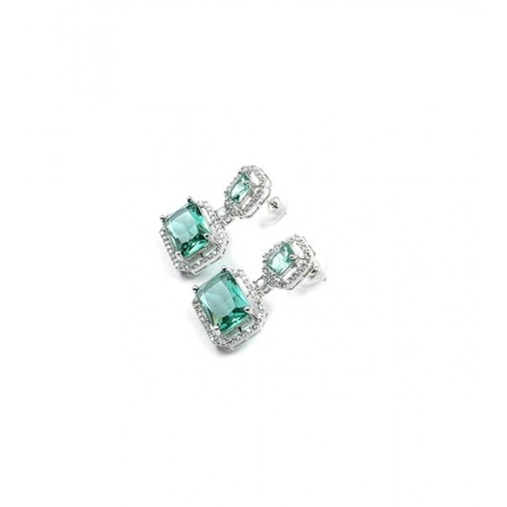 Women's Brass Silver Plated Drop Earrings (Green) - Image 2