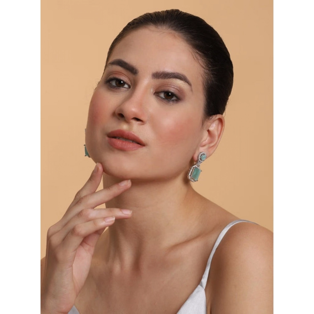 Women's Brass Silver Plated Drop Earrings (Turquoise) - Image 5