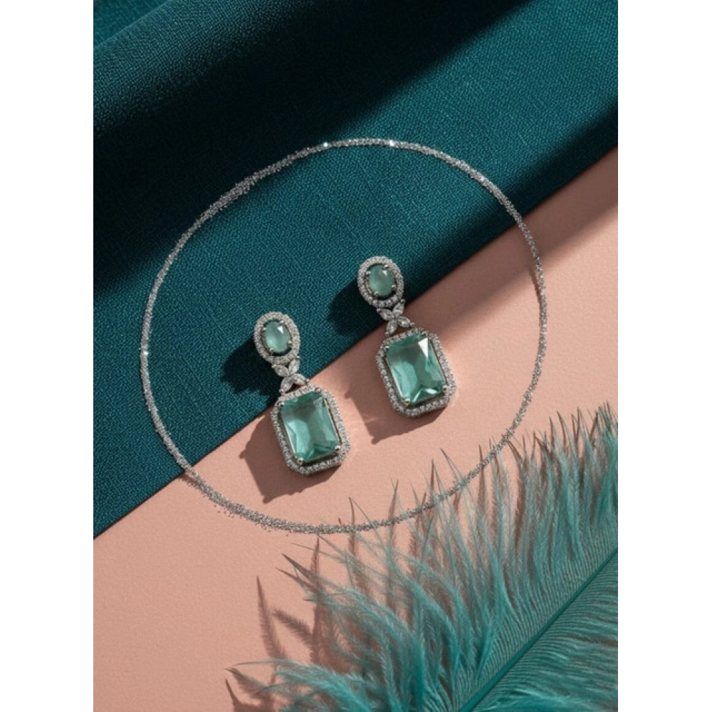 Women's Brass Silver Plated Drop Earrings (Turquoise) - Image 3