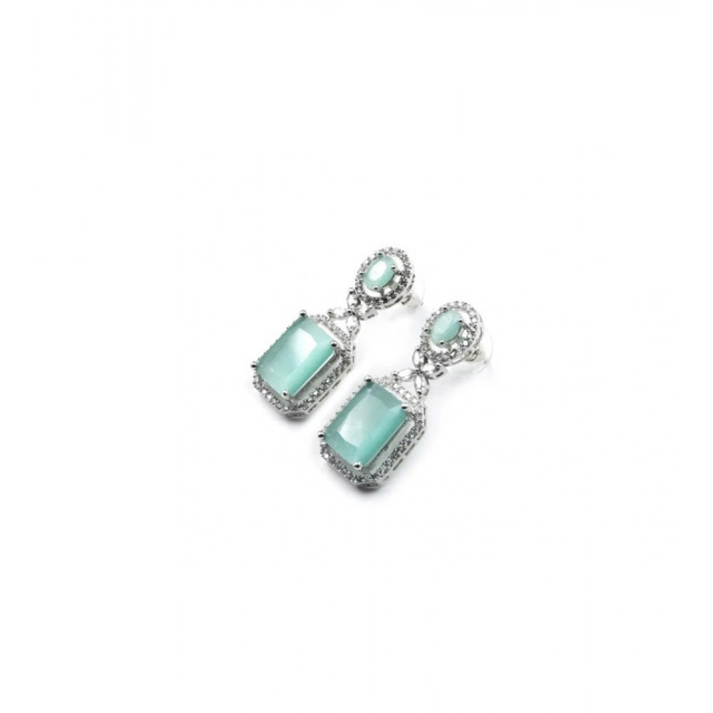 Women's Brass Silver Plated Drop Earrings (Turquoise) - Image 2