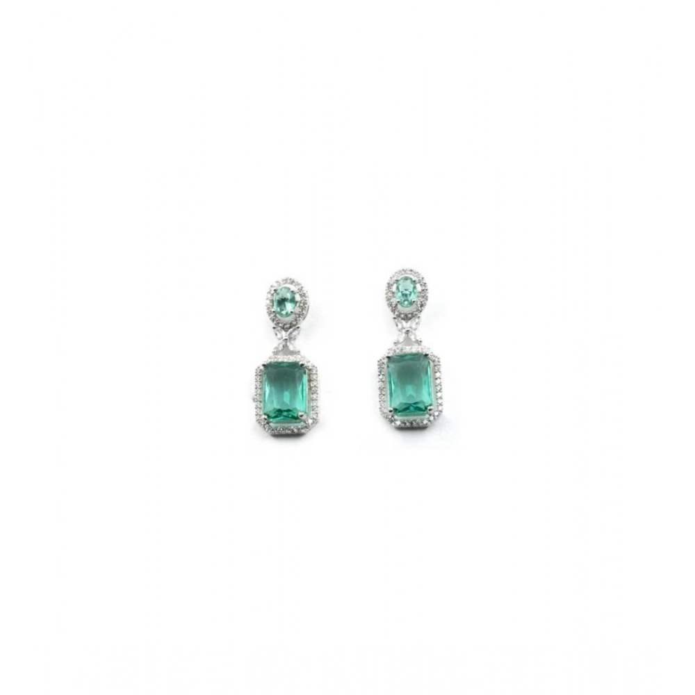 Women's Brass Silver Plated Drop Earrings (Green) - Image 5