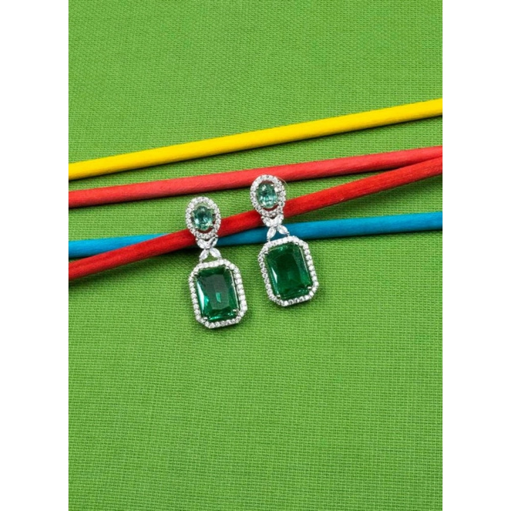 Women's Brass Silver Plated Drop Earrings (Green) - Image 4