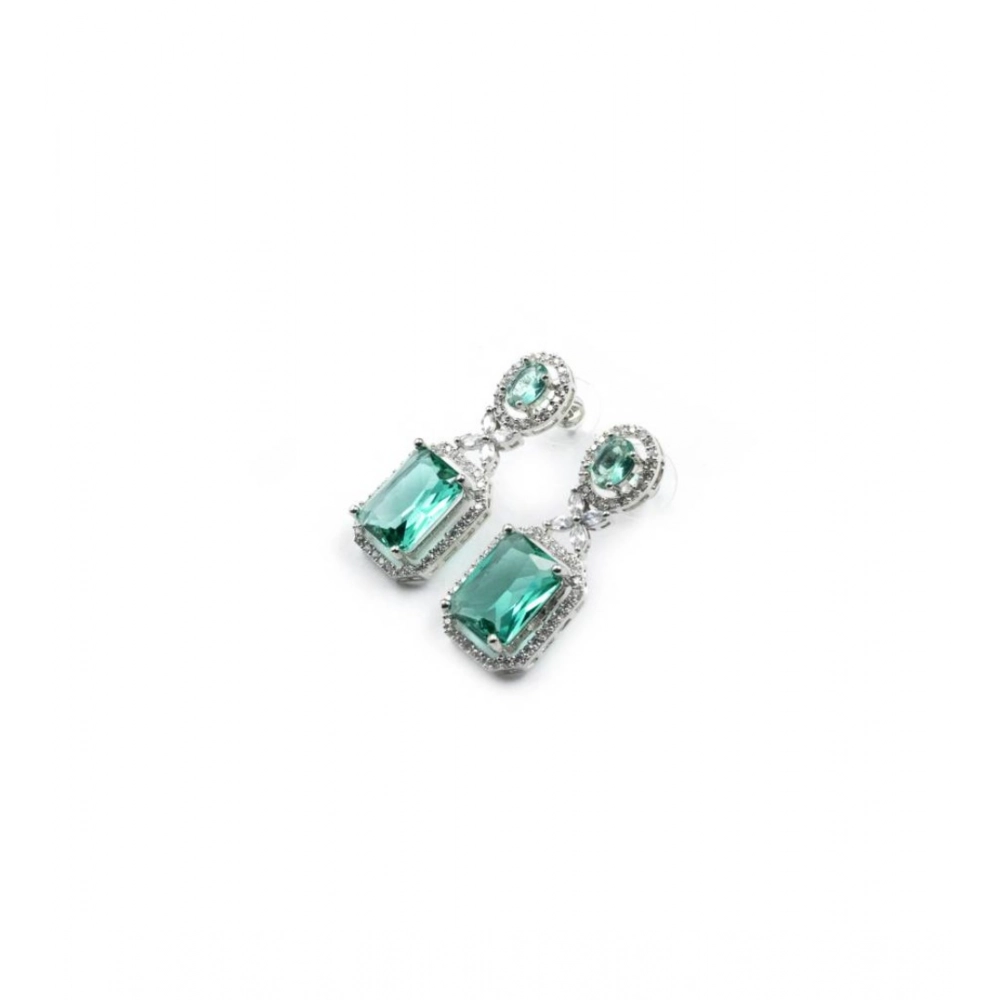 Women's Brass Silver Plated Drop Earrings (Green) - Image 2