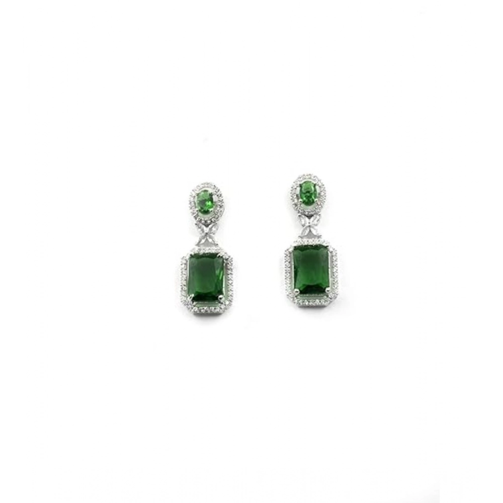 Women's Brass Silver Plated Drop Earrings (Green) - Image 5
