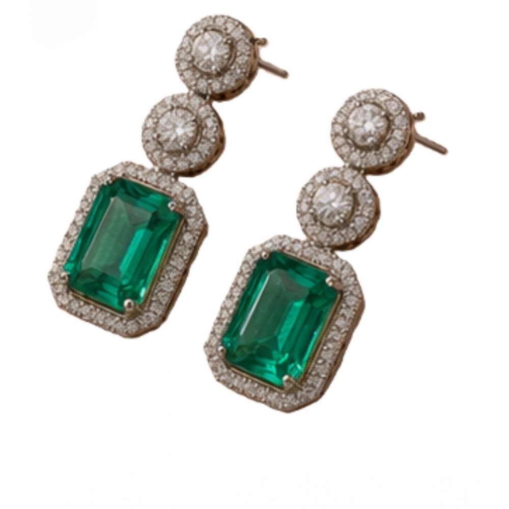 Women's Brass Silver Plated Drop Earrings (Green) - Image 5