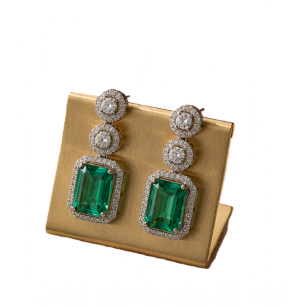 Women's Brass Silver Plated Drop Earrings (Green) - Image 4
