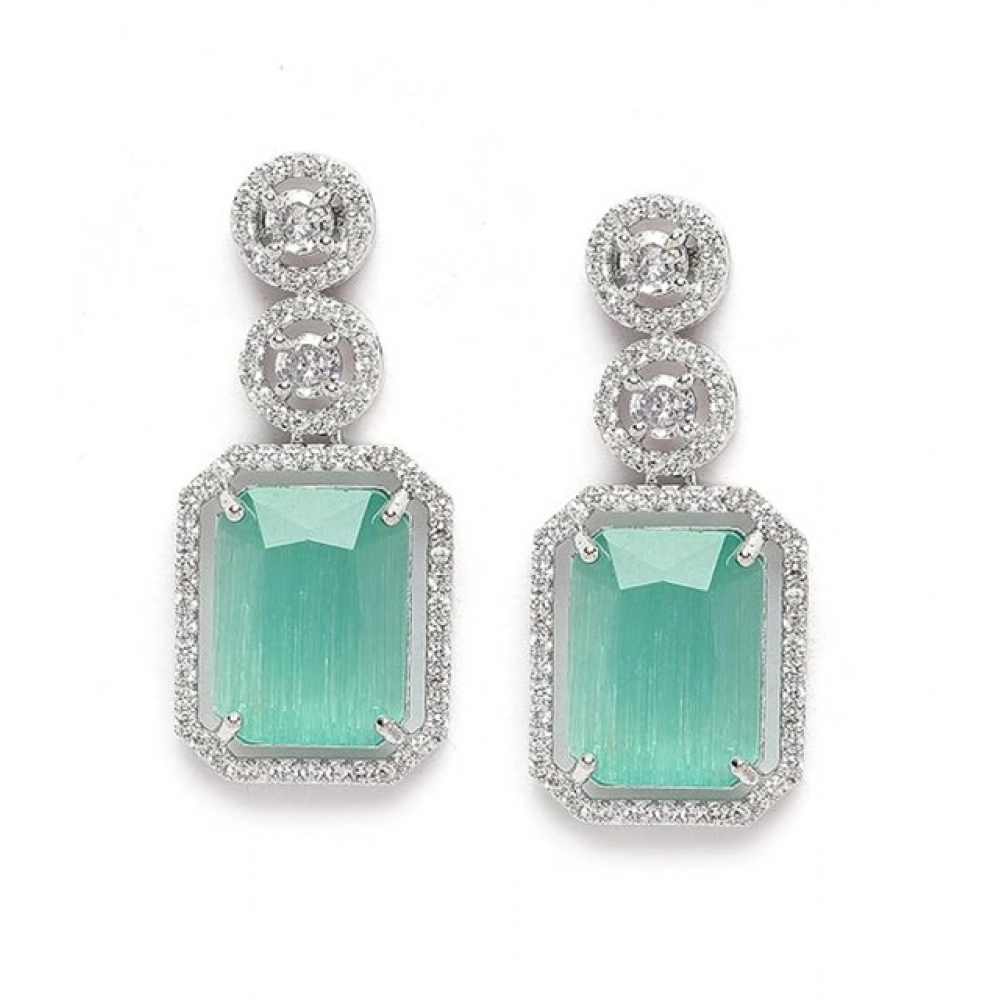 Women's Brass Silver Plated Drop Earrings (Turquoise) - Image 3
