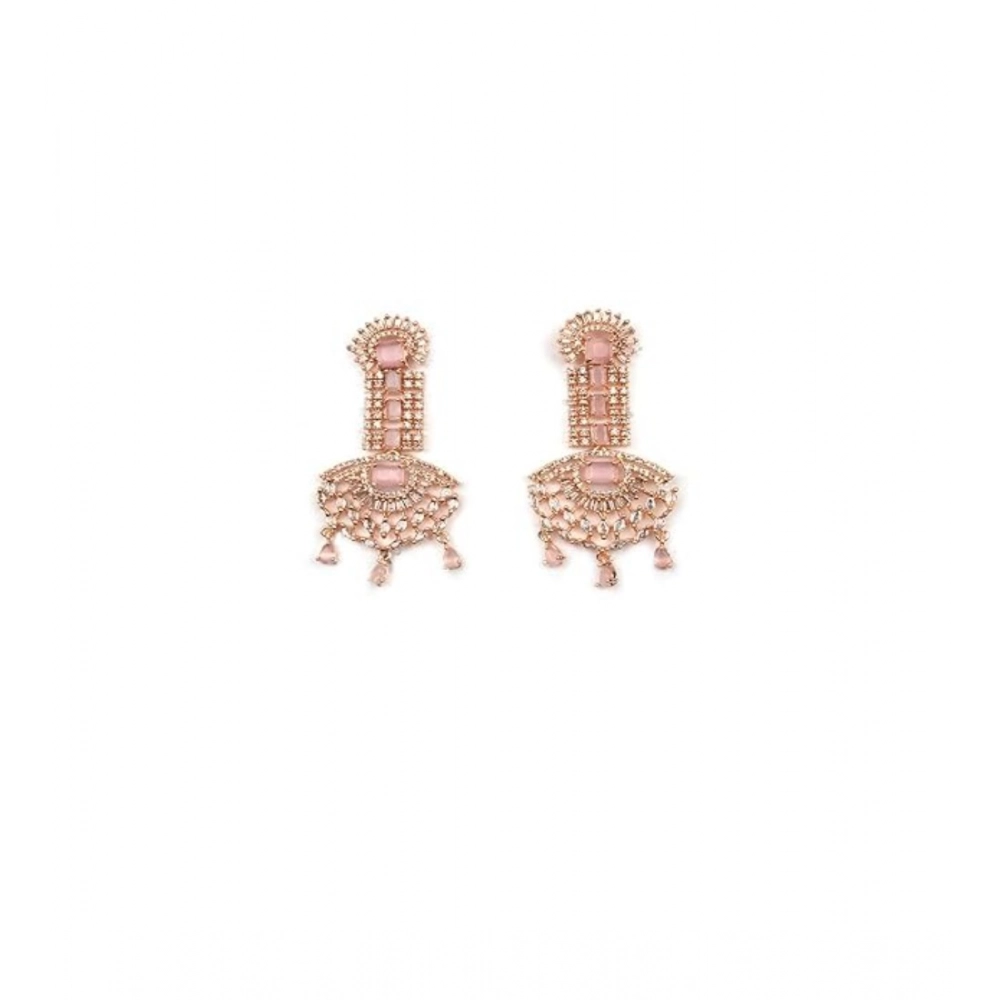 Women's Brass Silver Plated Drop Earrings (Pink) - Image 5